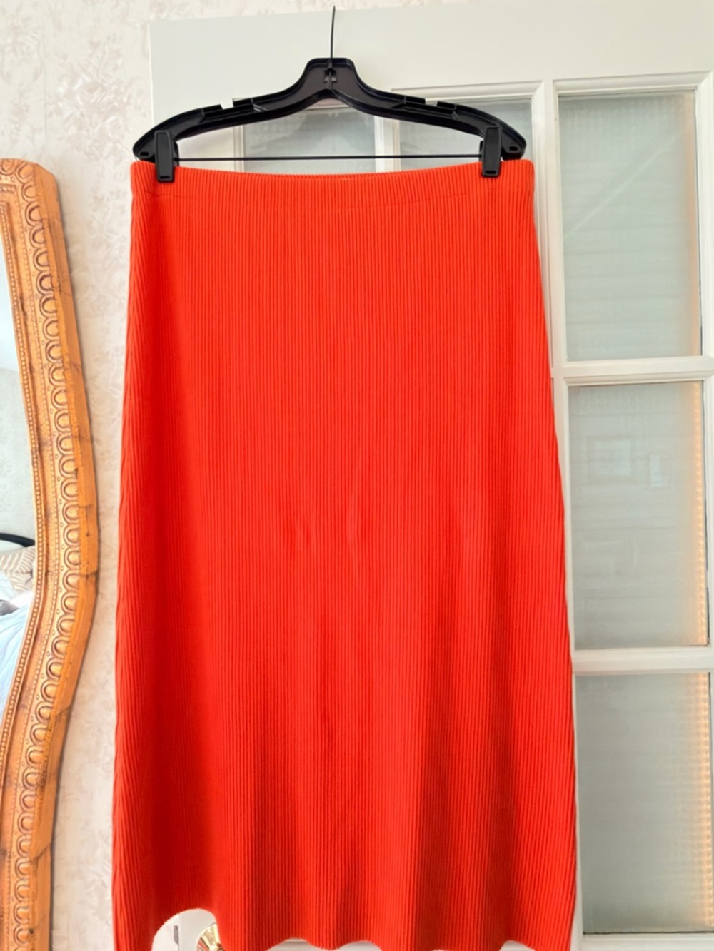 Nordstrom Bright Coral Ribbed Midi Skirt